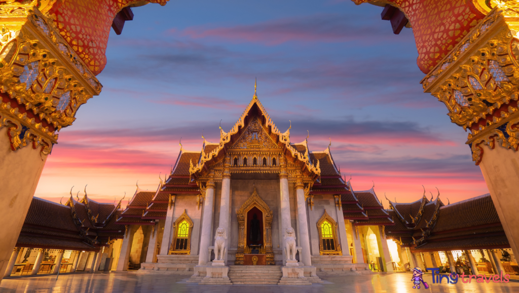 The Marble Temple of Thailand,Wat Benchamabophit with twilight sky, Bangkok, Thailand.⁠