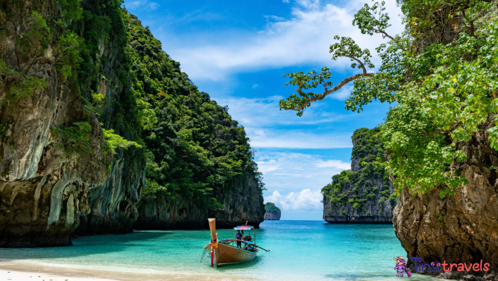 Boat in Loh Samah Bay in Phi Phi Island, Thailand⁠