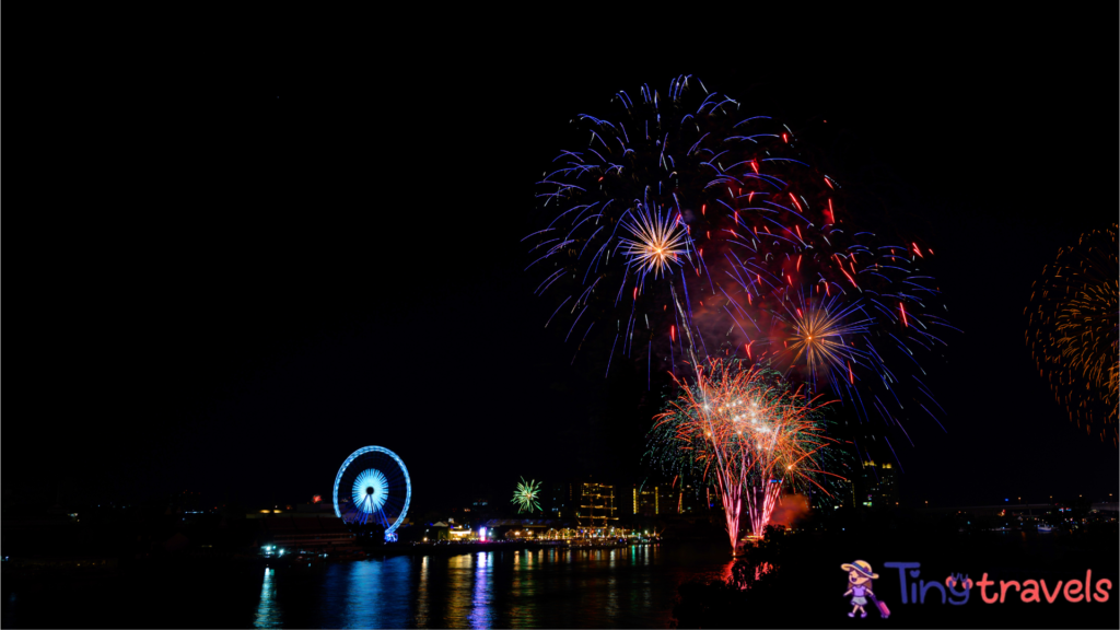 Celebration fireworks countdown 2021 at ASIATIQUE The Riverfront, Colourful of fireworks on the river in Bangkok countdown festival. Happy new year.⁠