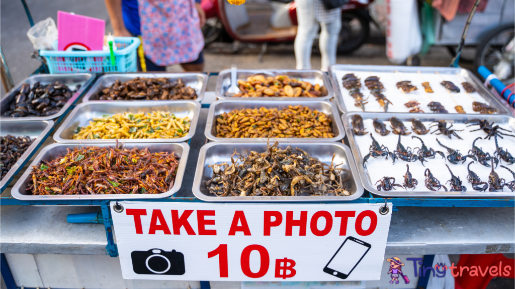 deep fried insects weird food at Khao San Road Bangkok⁠