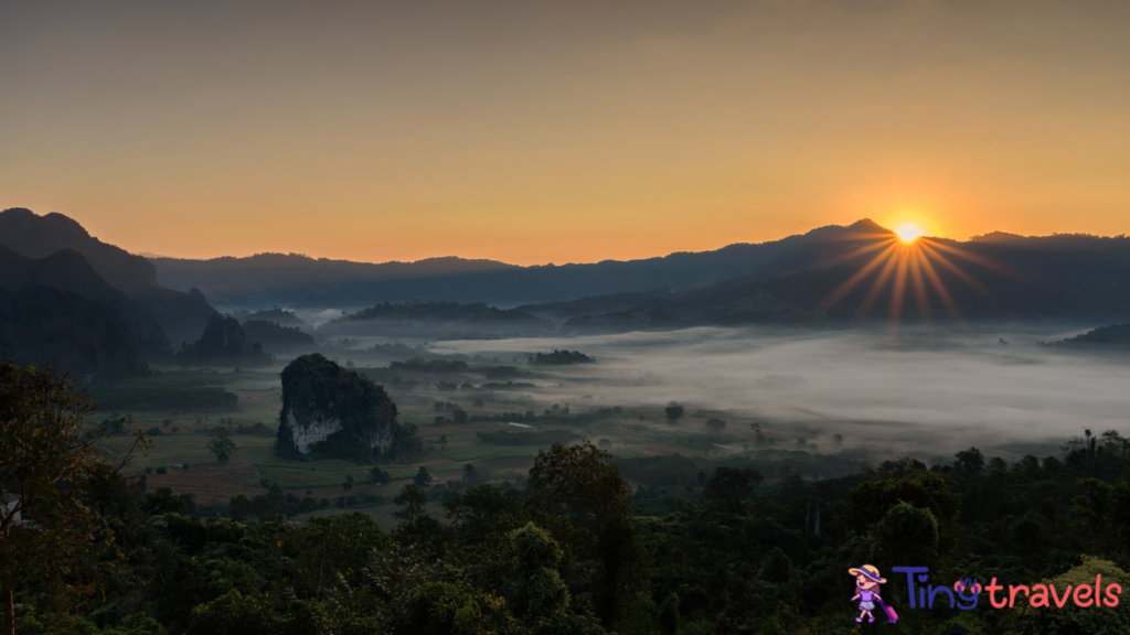 The scenery of Phu Langka in the morning sunrise at Phayao province, Thailand.⁠