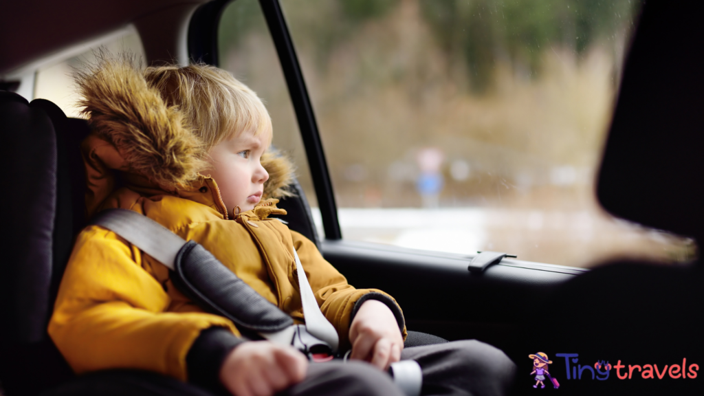 Little Boy Sitting in Car Seat During Travel⁠ 