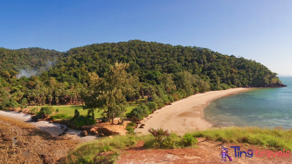 Scenic view of a beach surrounded by trees in Mu Ko Lanta National Park, Thailand⁠