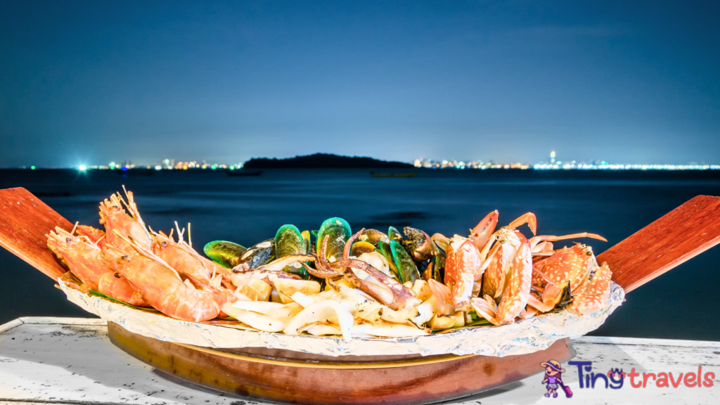 seafood BBQ on pattaya background, thailand⁠
