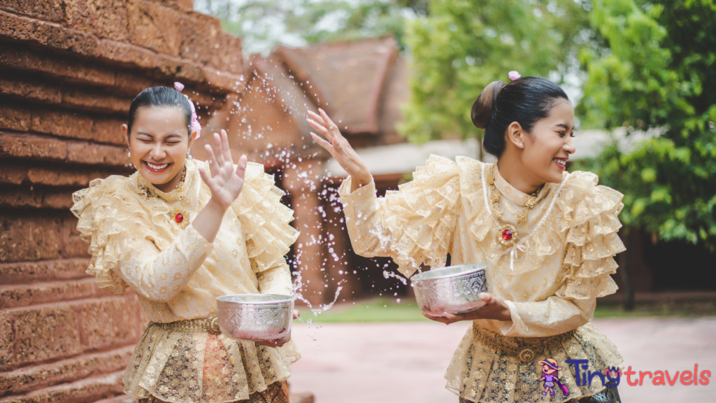 Portrait beautiful woman in Songkran festival with Thai Traditio⁠