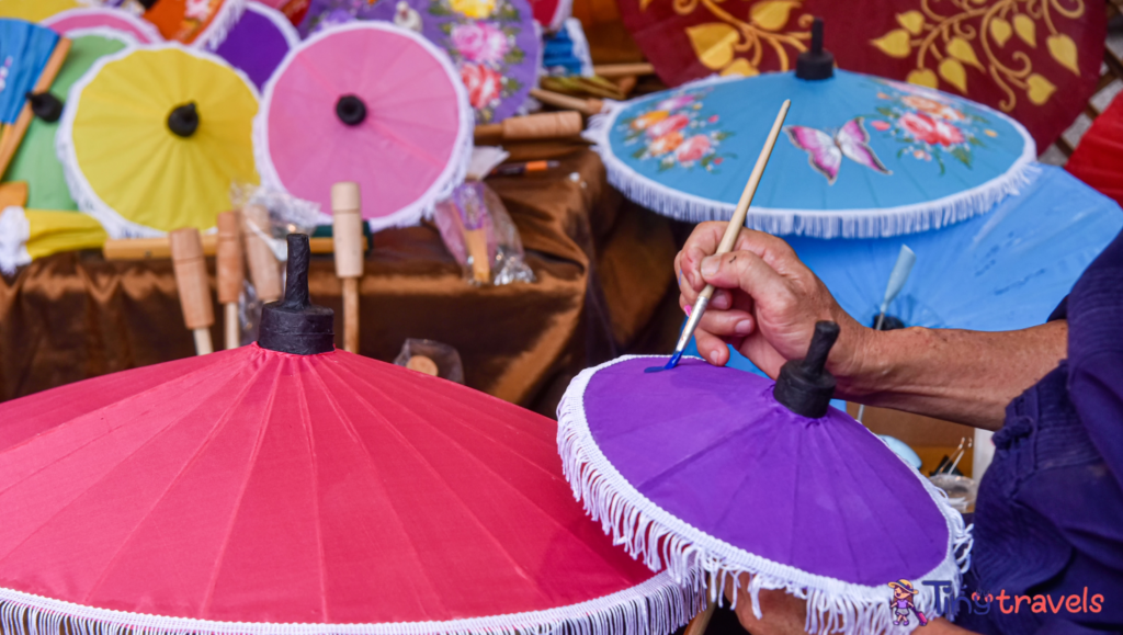 Painting on Handmade umbrella of the village Bo Sang, Chiang mai, Thailand⁠