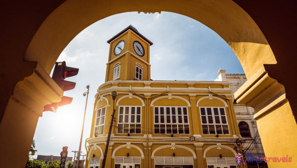 Chino-Portuguese clock tower in phuket old town, Thailand⁠