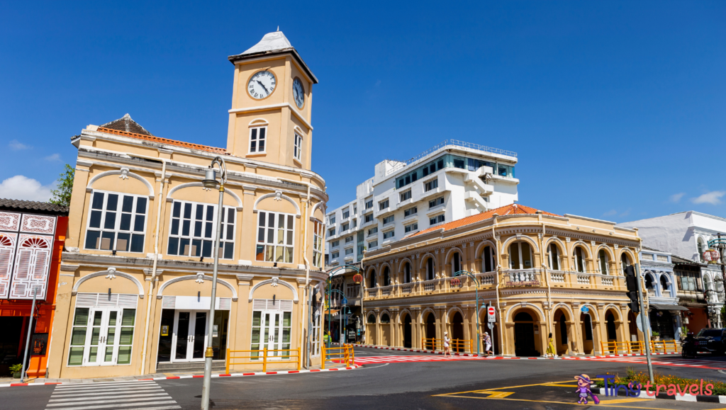 Old clock tower in Phuket old town, Thailand, architecture design⁠