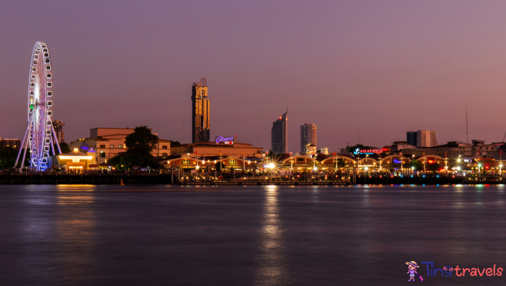 Ferris wheel at Asiatique, open community shopping mall riverfront at Chao Phraya river in Bangkok, Thailand.⁠
