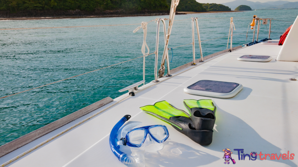 Snorkeling gear on the luxury yacht sailing in Phuket, Thailand⁠