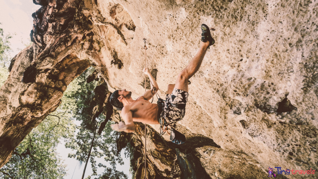 Rock climbing bouldering at Railay Beach, Thailand⁠