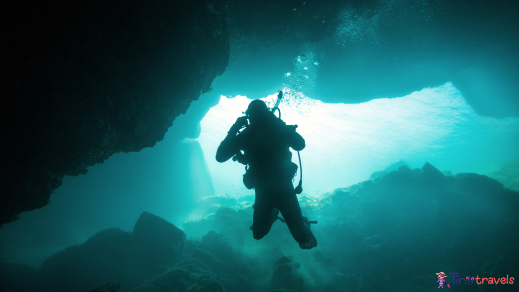 Scuba diver in cave diving⁠