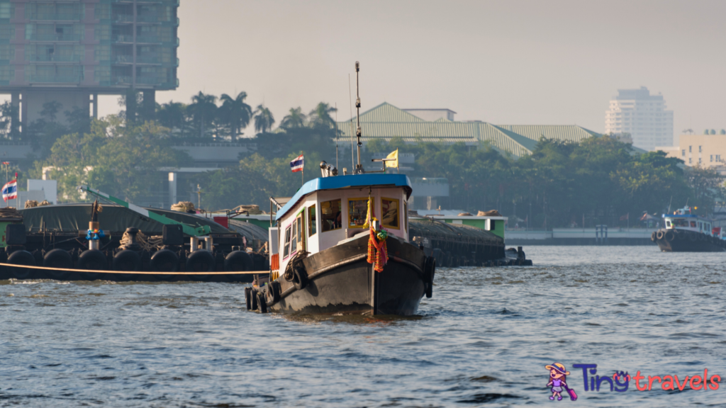 Public transport boat on Chao Phraya river in Bangkok, Thailand⁠