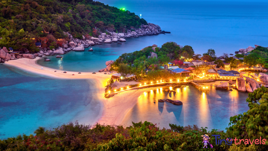 Panoramic view of Nang Yuan island at twilight in Thailand.⁠